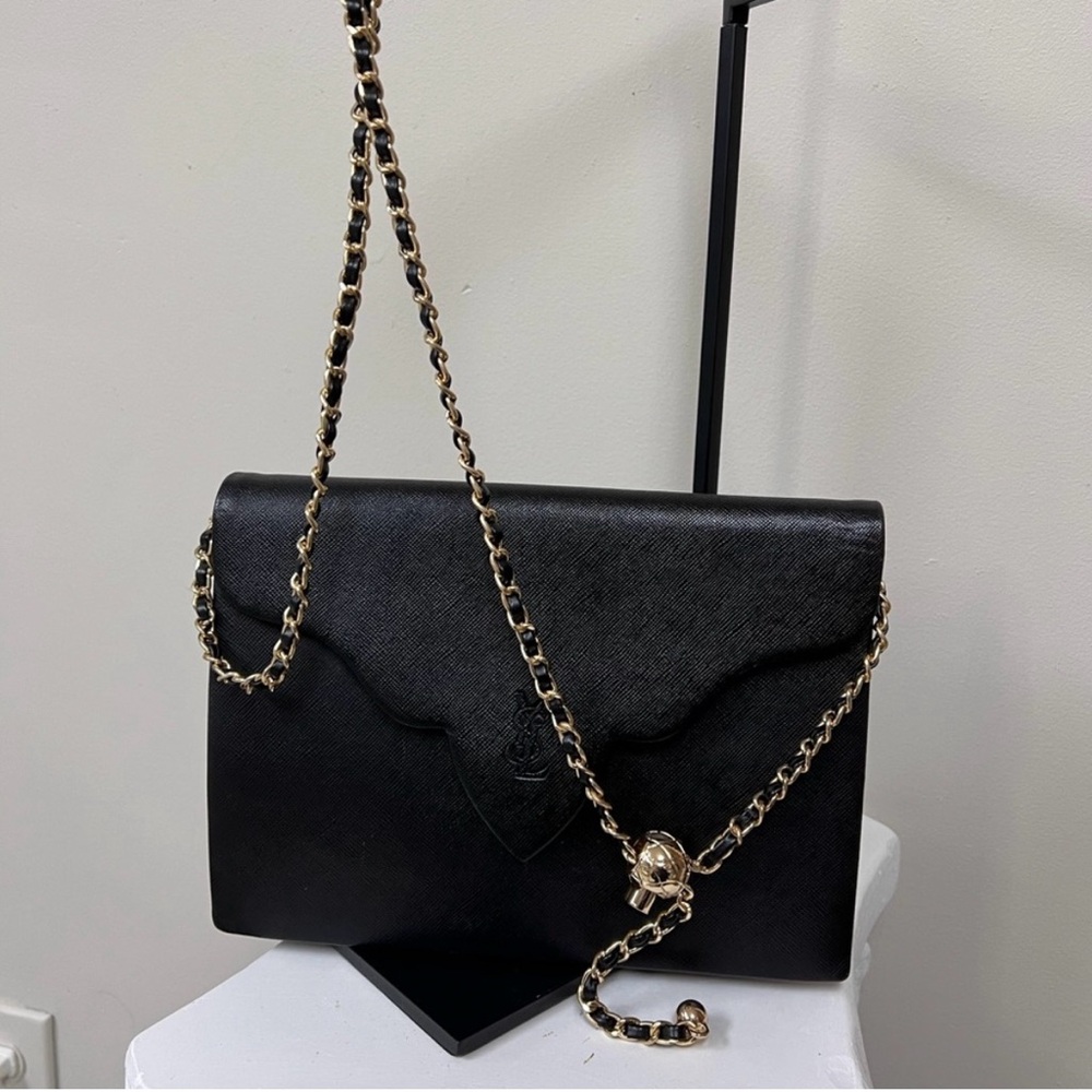 ❌SOLD Elegant Black Ysl clutch with unbranded chain
